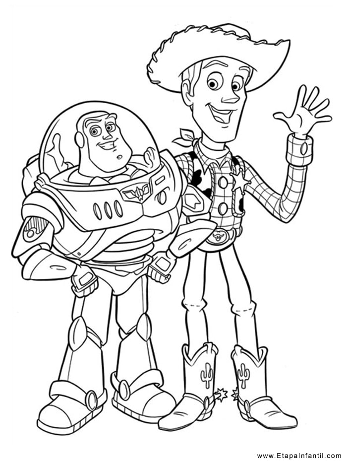 Buzz Lightyear and Woody coloring page to print and color